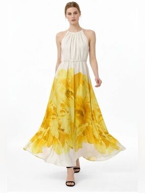 Mango White and Yellow Floral Halter Maxi Dress